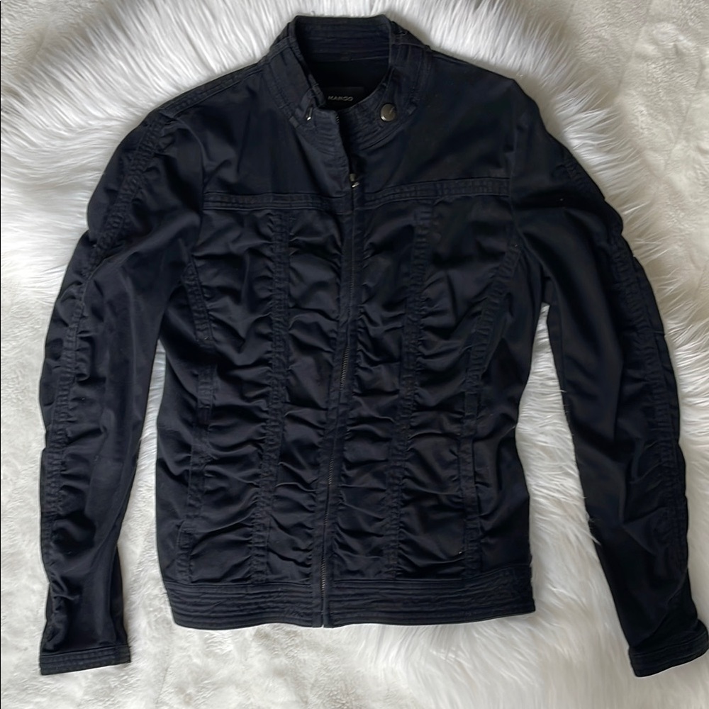 Mango Women’s Black Moto Cotton Jacket, Medium